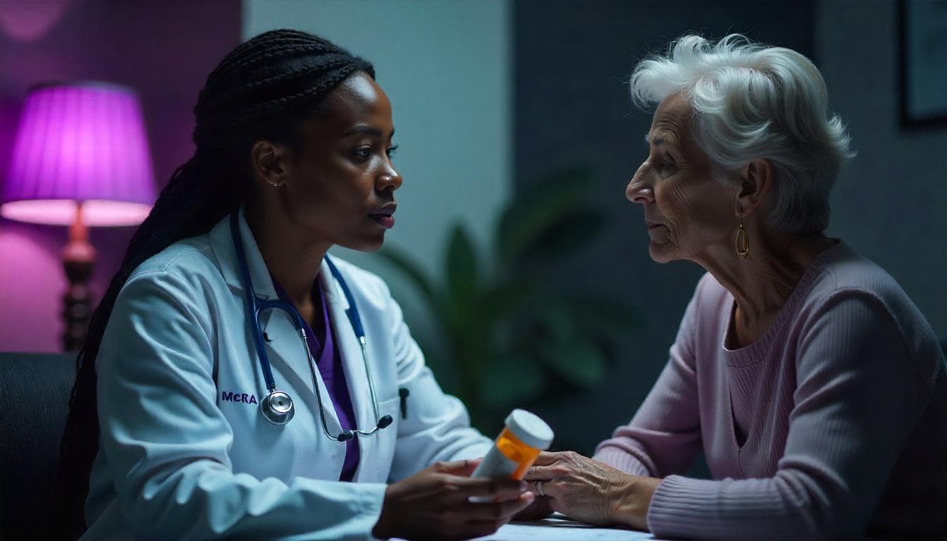 A clinician talking a patient through her medication