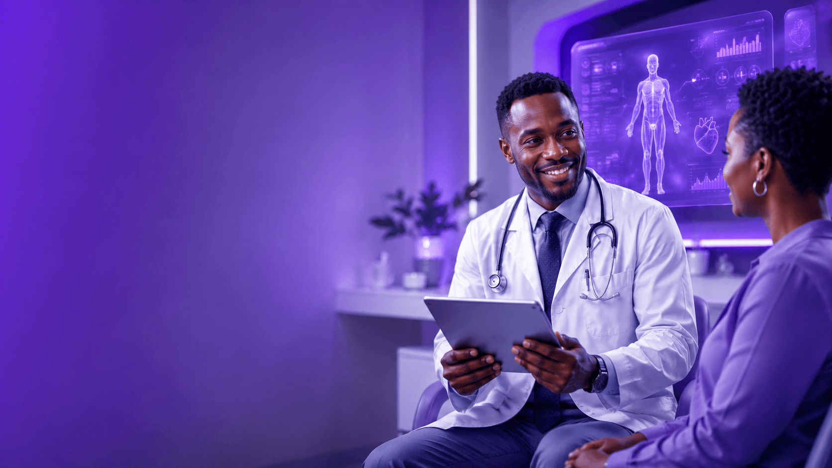 A doctor talking with a patient in a NuHealth consulting room